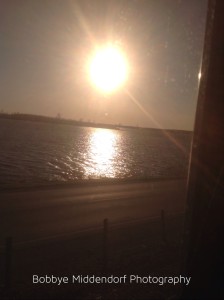 Sunset crossing the Mississippi River by train to Fort Madison, IA 